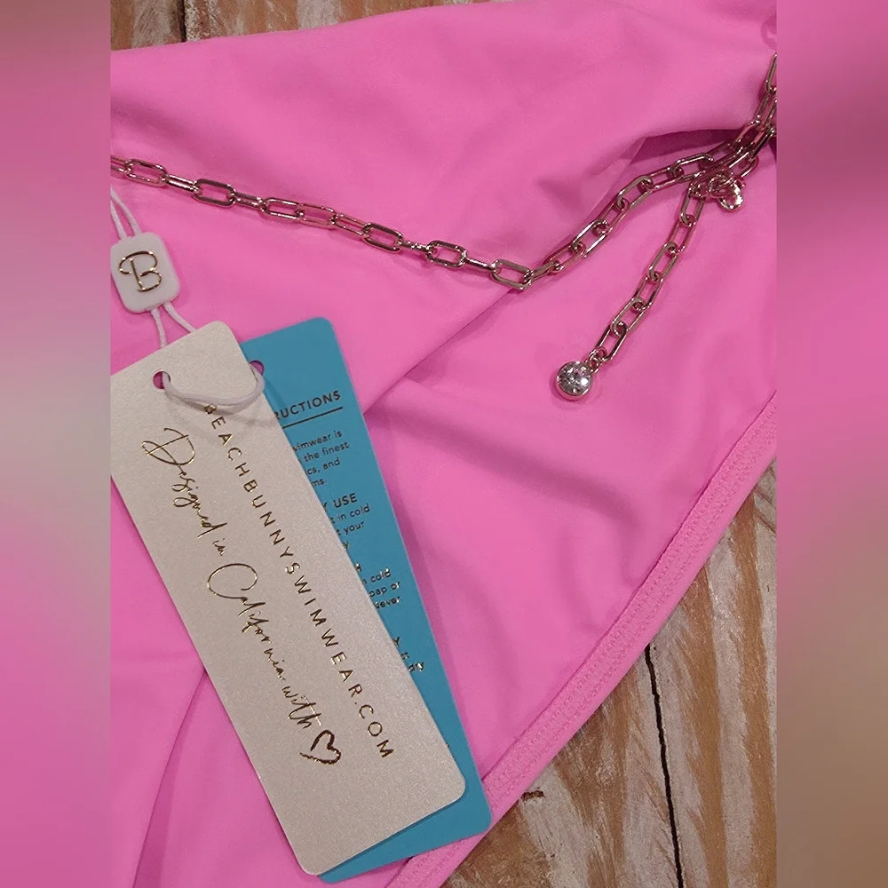 NWT Beach Bunny Noelani Pink Gold Chain Full Bikini Bottoms XL - Picture 4 of 6